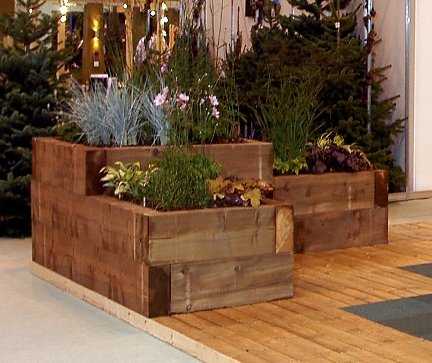 Wooden planters with multiple levels