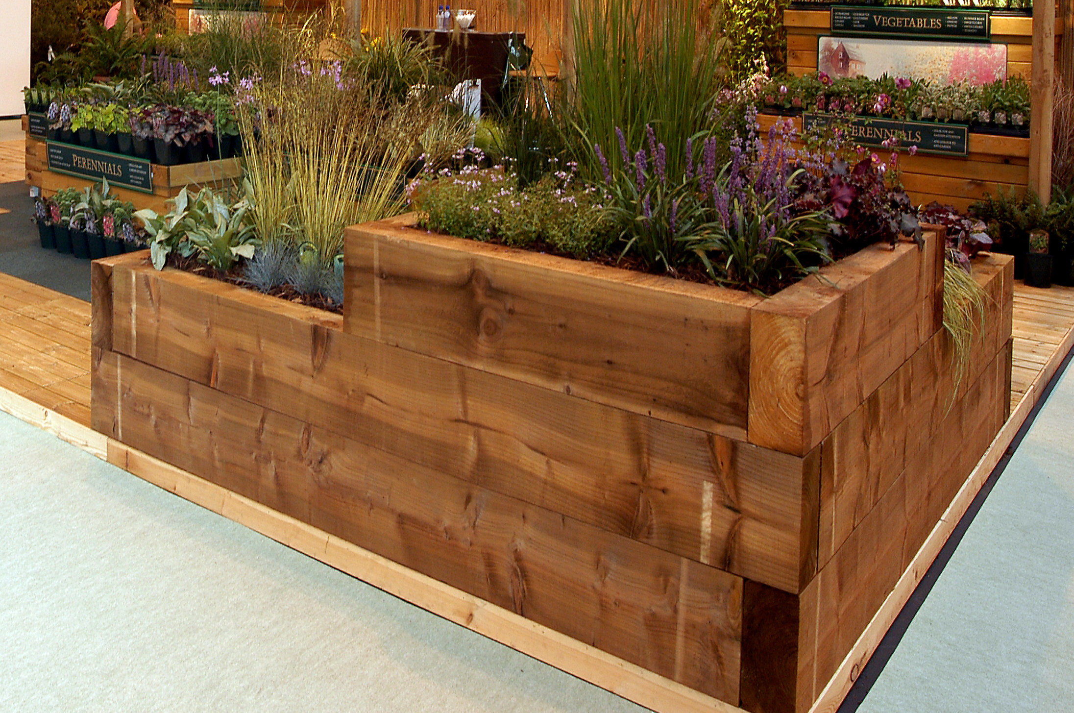 Wooden planter with plants
